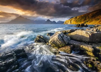 View of Elgol and the Black Cuillin Mountains on the Isle of Skye, Scotland, UK.